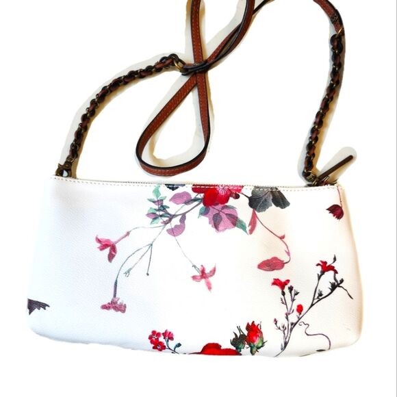 Elliott Lucca faux leather crossbody bag, off-white red & green floral, 12" x 7" - Picture 3 of 7